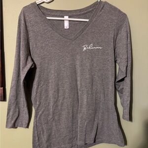 Believer Charcoal V-Neck Long Sleeve Tee